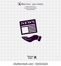 Hands holding newspaper. Vector flat icon of news.
