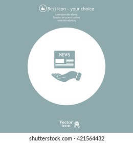 Hands holding newspaper. Vector flat icon of news.