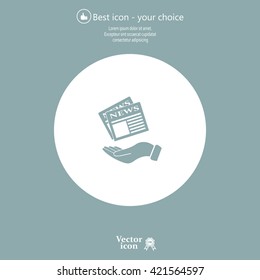 Hands holding newspaper. Vector flat icon of news.