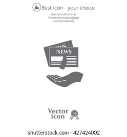 Hands holding newspaper. Vector flat icon of news.