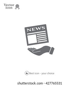 Hands holding newspaper. Vector flat icon of news.
