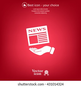 Hands holding newspaper. Vector flat icon of news.