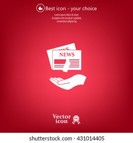 Hands holding newspaper. Vector flat icon of news.
