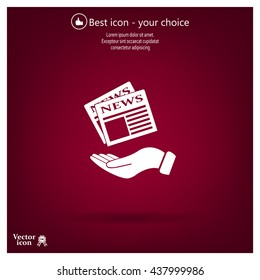 Hands holding newspaper. Vector flat icon of news.