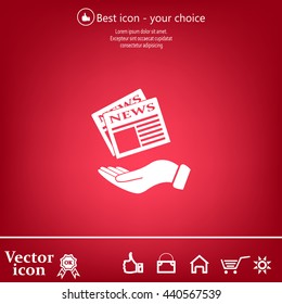 Hands holding newspaper. Vector flat icon of news.