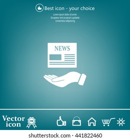 Hands holding newspaper. Vector flat icon of news.
