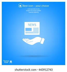 Hands holding newspaper. Vector flat icon of news.