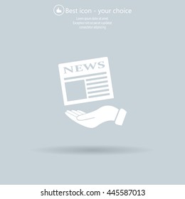 Hands holding newspaper. Vector flat icon of news.