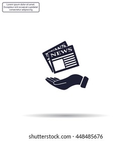 Hands holding newspaper. Vector flat icon of news.