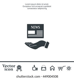 Hands holding newspaper. Vector flat icon of news.