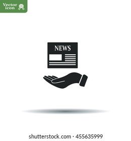 Hands holding newspaper. Vector flat icon of news.