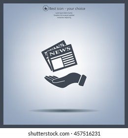 Hands holding newspaper. Vector flat icon of news.