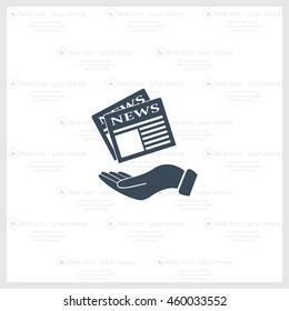 Hands holding newspaper. Vector flat icon of news.