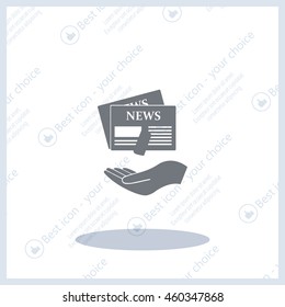 Hands holding newspaper. Vector flat icon of news.