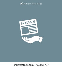Hands holding newspaper. Vector flat icon of news.
