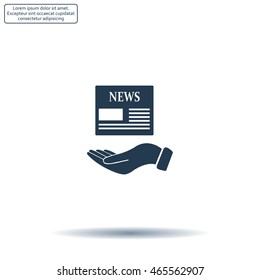 Hands holding newspaper. Vector flat icon of news.