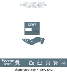 Hands holding newspaper. Vector flat icon of news.