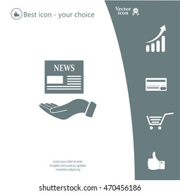 Hands holding newspaper. Vector flat icon of news.