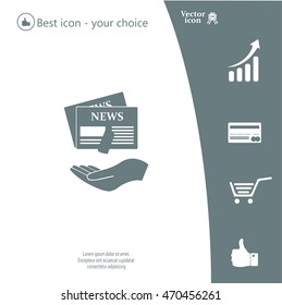 Hands holding newspaper. Vector flat icon of news.
