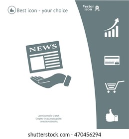 Hands holding newspaper. Vector flat icon of news.