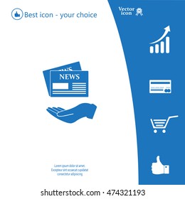 Hands holding newspaper. Vector flat icon of news.