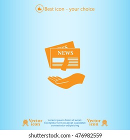 Hands holding newspaper. Vector flat icon of news.