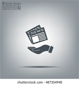 Hands holding newspaper. Vector flat icon of news.