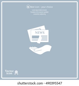 Hands holding newspaper. Vector flat icon of news.