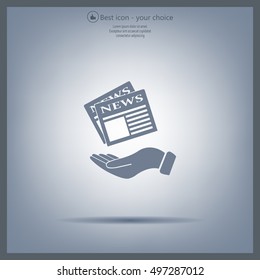 Hands holding newspaper. Vector flat icon of news.