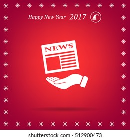 Hands holding newspaper. Vector flat icon of news.
