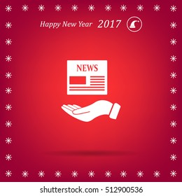Hands holding newspaper. Vector flat icon of news.