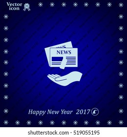 Hands holding newspaper. Vector flat icon of news.