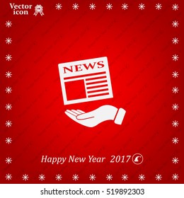 Hands holding newspaper. Vector flat icon of news.