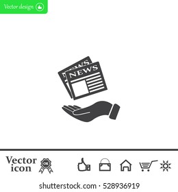 Hands holding newspaper. Vector flat icon of news.