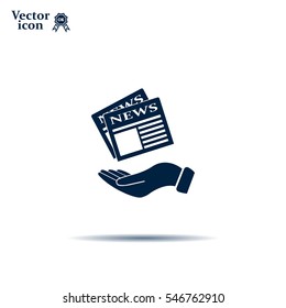 Hands holding newspaper. Vector flat icon of news.