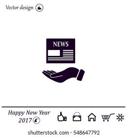 Hands holding newspaper. Vector flat icon of news.