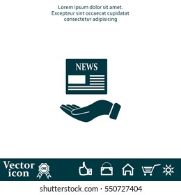 Hands holding newspaper. Vector flat icon of news.