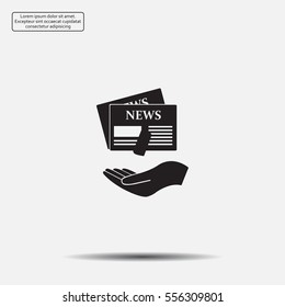 Hands holding newspaper. Vector flat icon of news.