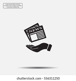 Hands holding newspaper. Vector flat icon of news.
