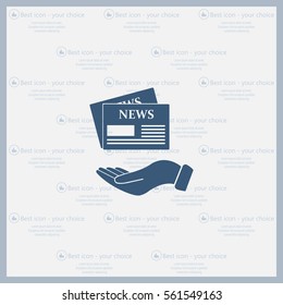 Hands holding newspaper. Vector flat icon of news.