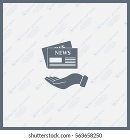 Hands holding newspaper. Vector flat icon of news.