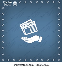 Hands holding newspaper. Vector flat icon of news.