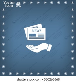 Hands holding newspaper. Vector flat icon of news.