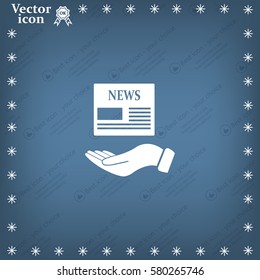 Hands holding newspaper. Vector flat icon of news.