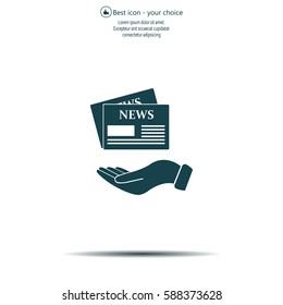 Hands holding newspaper. Vector flat icon of news.