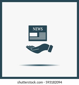 Hands holding newspaper. Vector flat icon of news.
