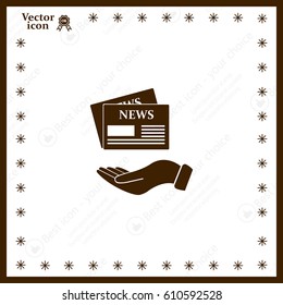 Hands holding newspaper. Vector flat icon of news.