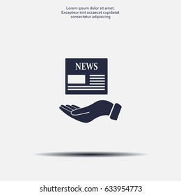 Hands holding newspaper. Vector flat icon of news.