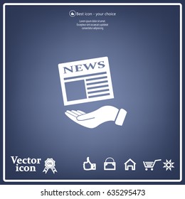 Hands holding newspaper. Vector flat icon of news.