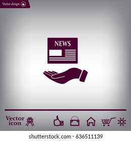 Hands holding newspaper. Vector flat icon of news.